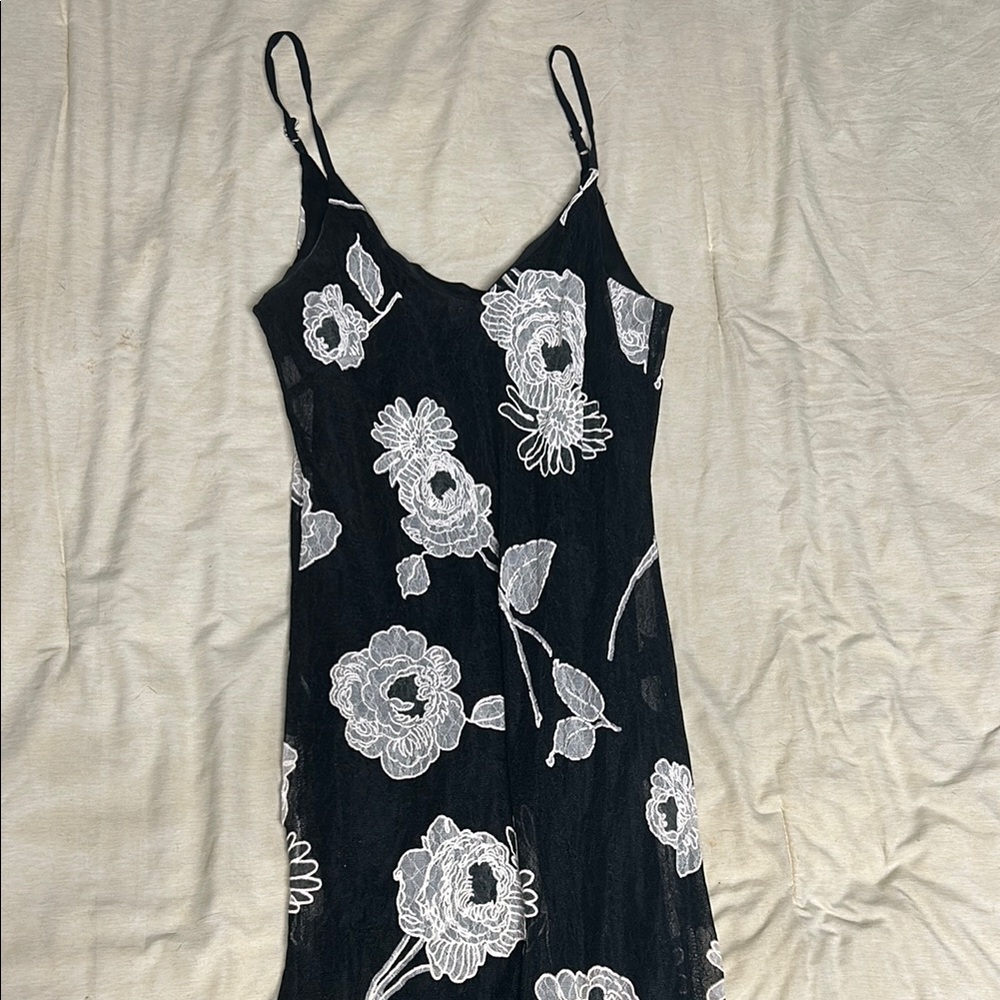 Elegant Black and White Floral Dress